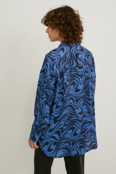 Femmes - Chemisier - matière recyclée - bleu  / noir