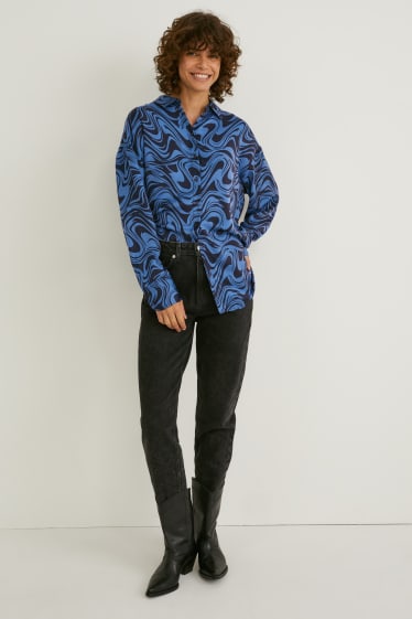 Femmes - Chemisier - matière recyclée - bleu  / noir