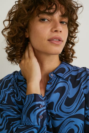 Femmes - Chemisier - matière recyclée - bleu  / noir