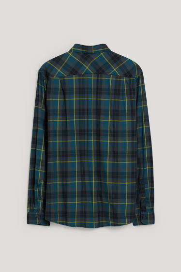 Hommes - Chemise en flanelle - regular fit - col kent - THERMOLITE® - à carreaux - bleu foncé