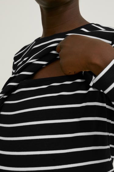 Donna - Maglia a maniche lunghe per allattamento - a righe - nero / bianco