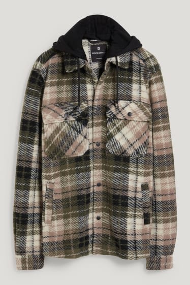 Clockhouse Boys - CLOCKHOUSE - giacca camicia con cappuccio - a quadretti - grigio / marrone