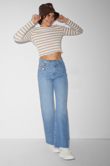 Exclusiu online - CLOCKHOUSE - samarreta crop de màniga llarga - ratlles - beix/blau