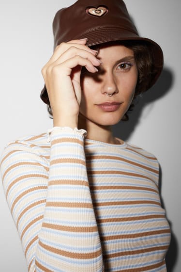 Exclusiu online - CLOCKHOUSE - samarreta crop de màniga llarga - ratlles - beix/blau