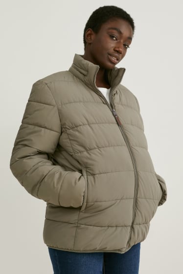 Dames - Gewatteerde zwangerschapsjas met capuchon en babydraagzak - unisex - donkergroen