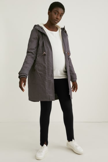 Femmes - Parka de grossesse à capuche avec empiècement porte-bébé - gris foncé