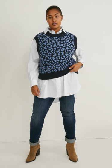 Dames - Spencer - gerecyclede stof - met patroon - donkerblauw