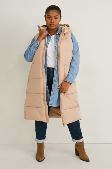 Donna - Gilet trapuntato con cappuccio - da materiali riciclati - beige