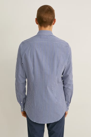 Hombre - Camisa de oficina - slim fit - manga extralarga - de planchado fácil - azul oscuro / blanco