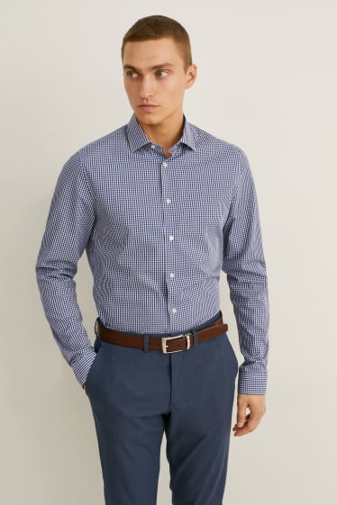 Hommes - Chemise de bureau - slim fit - col cutaway - facile à repasser - matière recyclée - bleu foncé / blanc