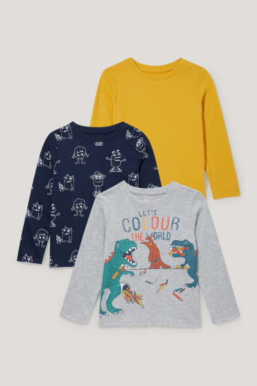 Niños - Pack de 3 - camisetas de manga larga - gris claro jaspeado