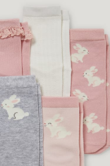 Baby Girls - Wielopak, 5 par - zające - skarpetki niemowlęce z motywem - jasnoróżowy