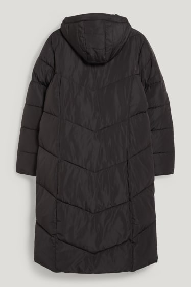 Dames - Gewatteerde jas met capuchon - zwart