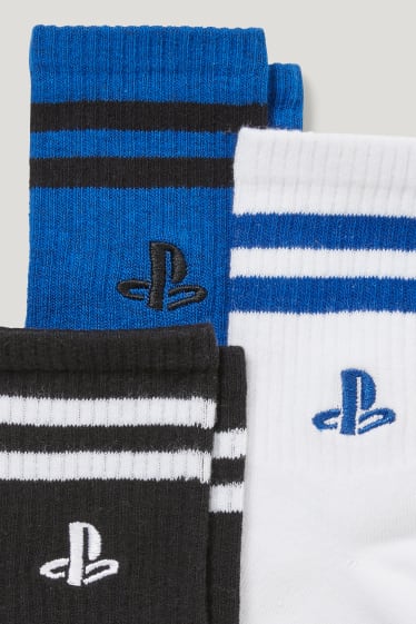 Garçons - Lot de 3 paires - PlayStation - chaussettes à motif - bleu foncé / blanc