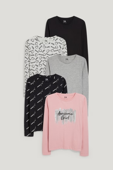 Niñas - Pack de 5 - camisetas de manga larga - rosa