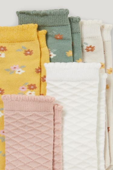 Baby Girls - Wielopak, 5 par - w kwiatki - skarpety niemowlęce z motywem - żółty