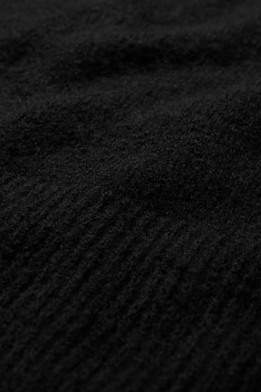 Dámské - Pletené šaty s kapucí - černá
