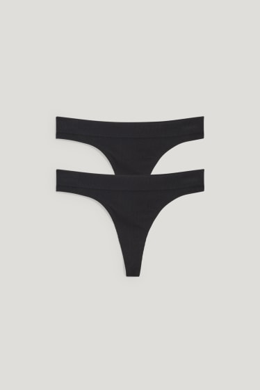 Damen - Multipack 2er - String - seamless - schwarz