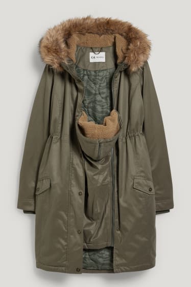 Kobiety - Parka ciążowa z kapturem i wstawką na niemowlę - zima - zielony