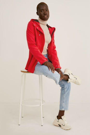 Dames - Softshelljas met capuchon - 4 Way Stretch - rood