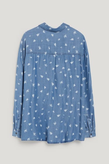 Femei - Bluză - cu flori - denim-albastru