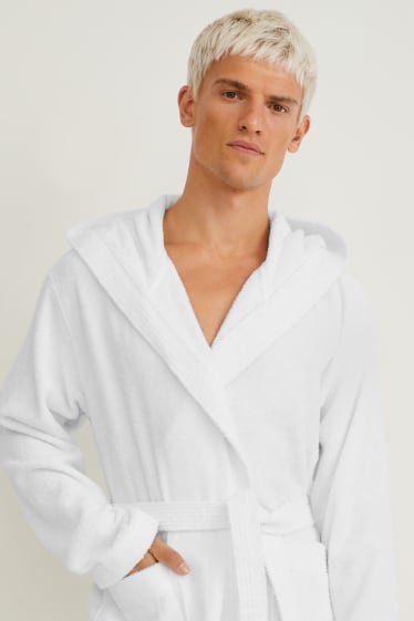 Herren - Frottee-Bademantel mit Kapuze - weiss