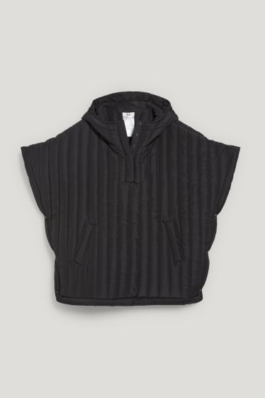 Women - Quilted poncho with hood - black