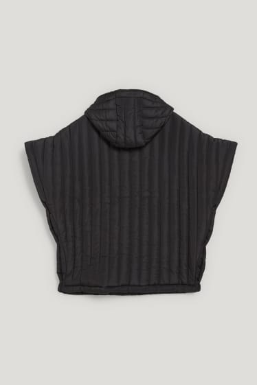 Women - Quilted poncho with hood - black