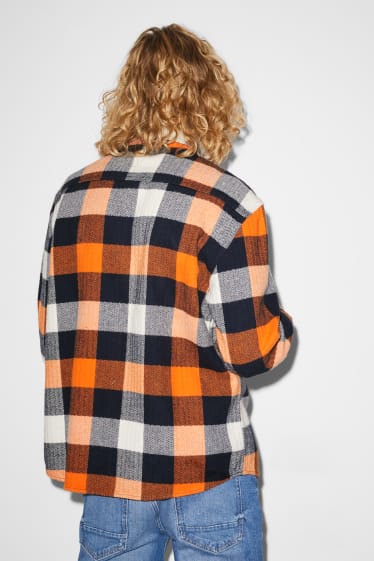 Clockhouse homme - CLOCKHOUSE - chemise - relaxed fit - col kent - à carreaux - orange / bleu foncé