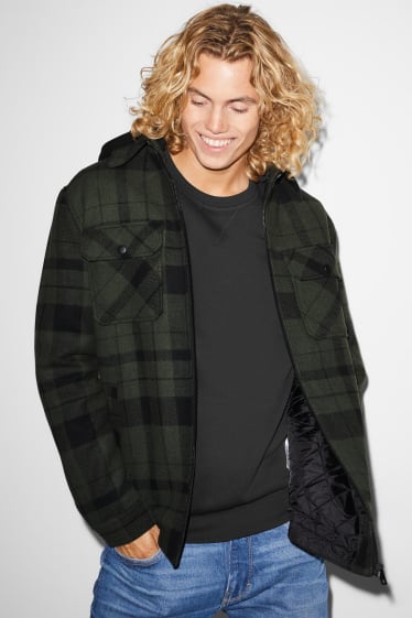 Clockhouse Boys - CLOCKHOUSE - giacca camicia con cappuccio - a quadretti - verde scuro / nero