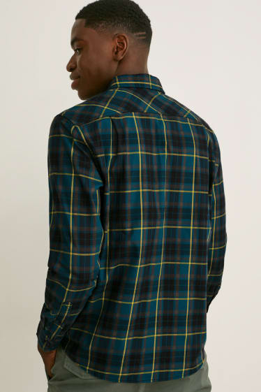 Hommes - Chemise en flanelle - regular fit - col kent - THERMOLITE® - à carreaux - bleu foncé