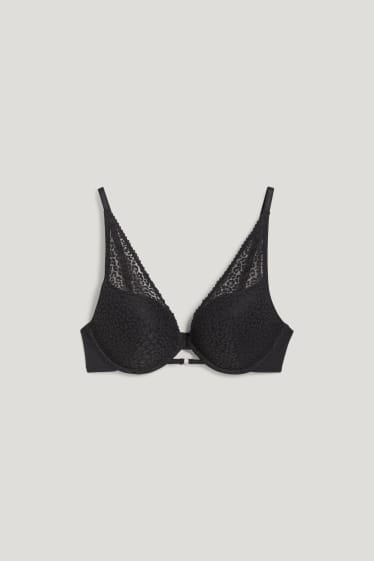 Dames - BH met beugels - PLUNGE - push-up - gewatteerd - zwart