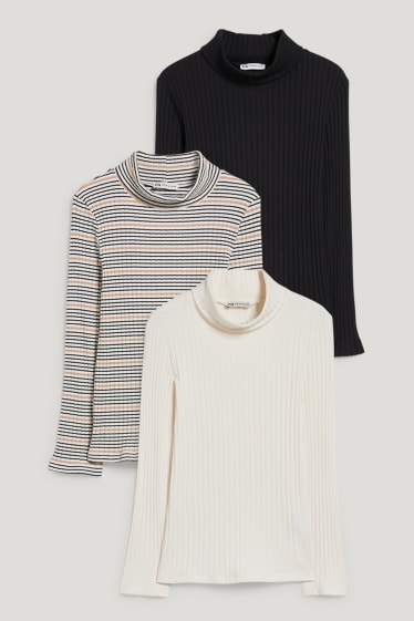 Filles - Lot de 3 - hauts à col roulé - noir / blanc