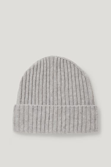 Hommes - Bonnet de maille, en mélange de laine et cachemire - gris clair chiné