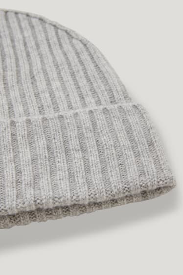 Hommes - Bonnet de maille, en mélange de laine et cachemire - gris clair chiné