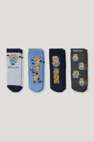 Bébé garçons - Lot de 4 paires - Minions - chaussettes pour bébé à motif - gris / bleu foncé