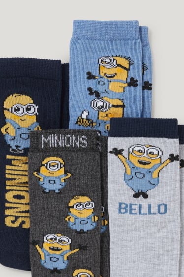 Bébé garçons - Lot de 4 paires - Minions - chaussettes pour bébé à motif - gris / bleu foncé