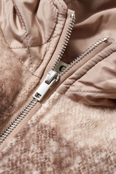 Women - Poncho with hood - check - taupe