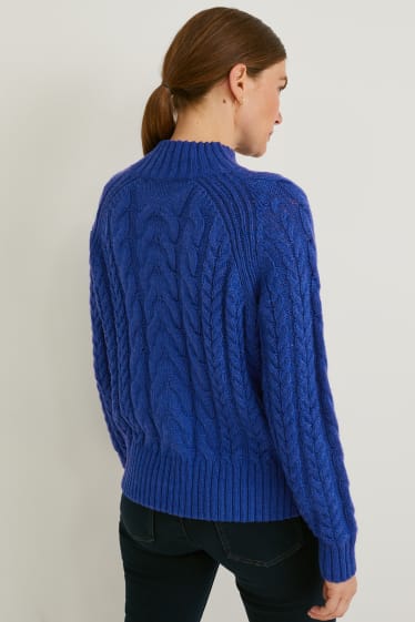 Femmes - Pull - matière recyclée - motif tressé - bleu foncé