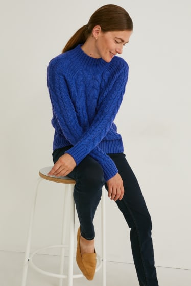 Femmes - Pull - matière recyclée - motif tressé - bleu foncé