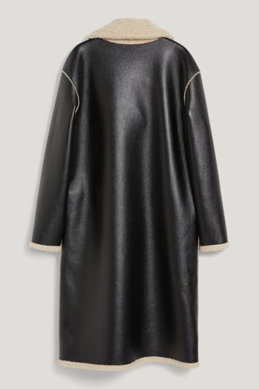Damen - Wende-Mantel - Lederimitat - schwarz