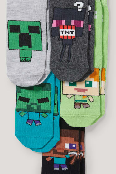 Garçons - Lot de 5 paires - Minecraft - chaussettes à motif - gris clair chiné