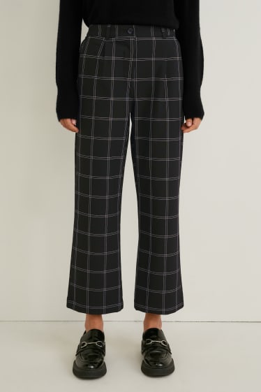 Donna - Pantaloni - vita media - gamba ampia - a quadretti - nero