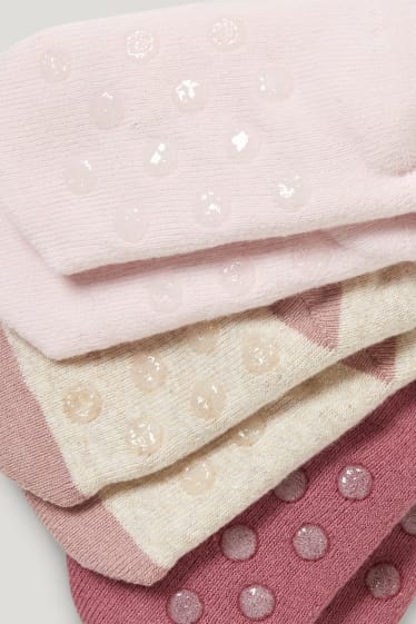 Baby Girls - Wielopak, 3 pary - rośliny - antypoślizgowe skarpetki niemowlęce z motywem - jasnoróżowy