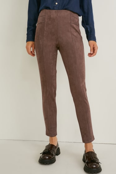 Damen - Hose - Velourslederimitat - taupe