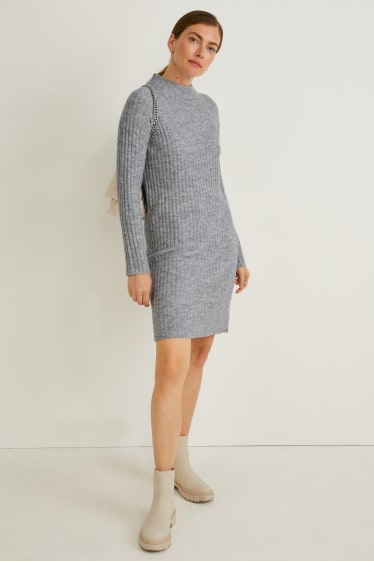 Damen - Strickkleid - grau-melange