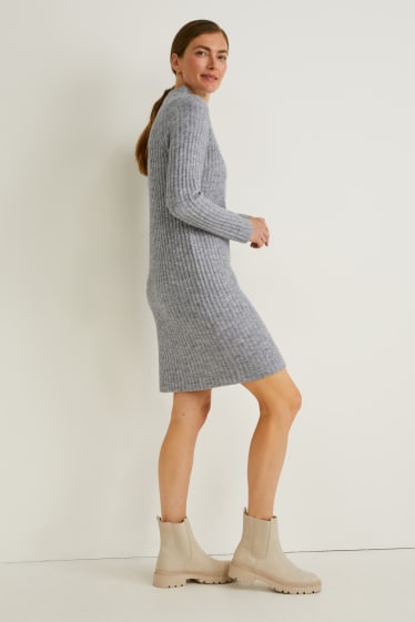 Damen - Strickkleid - grau-melange