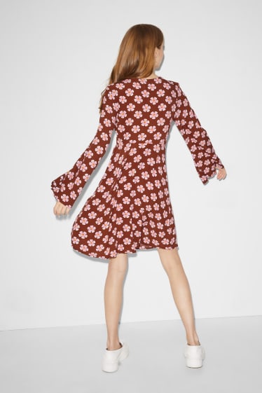 Clockhouse femme - CLOCKHOUSE - robe - motif floral - marron / rose