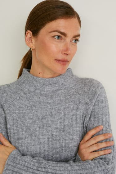 Damen - Strickkleid - grau-melange