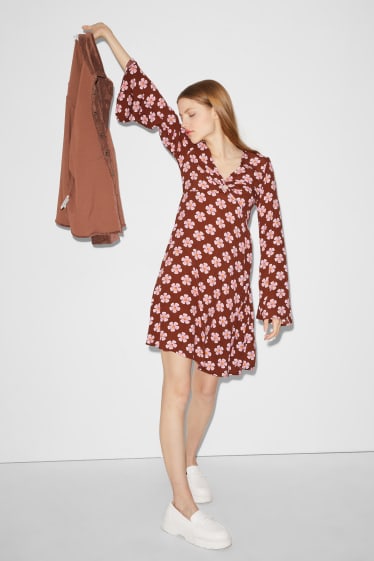 Clockhouse femme - CLOCKHOUSE - robe - motif floral - marron / rose